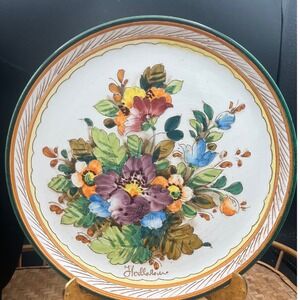 Vintage hand made Sgraffito italian pottery Redware plate Majolica Floral